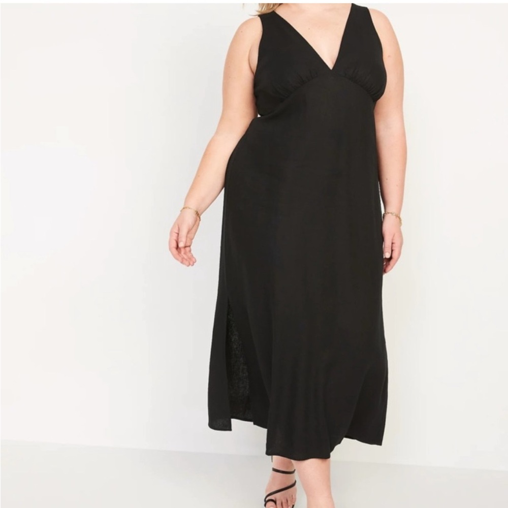 Old Navy Black Linen Midi Dress